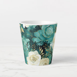 Tasse Latte Vert blanc or Rose Floral