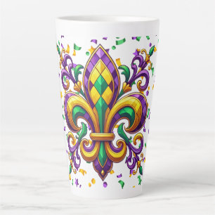 Tasse Latte Vert jaune pourpre Mardi Gras fleur de lis
