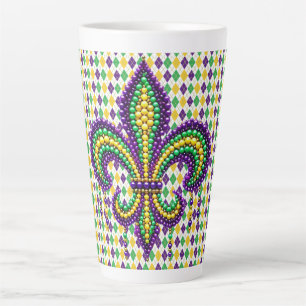 Tasse Latte Vert jaune pourpre Mardi Gras fleur de lis