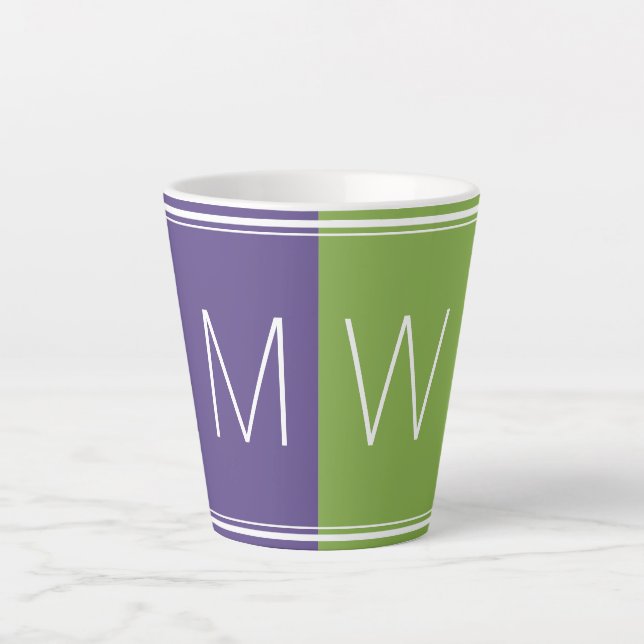 Tasse Latte Vert pourpre | Moderne | Motivation | MONOGRAMME (Devant)