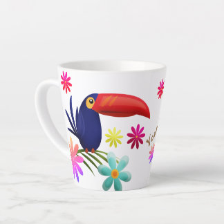 TASSE LATTE VIBE TROPICALE. FLEURS DE JUNGLE VIBRANTES. OISEAU