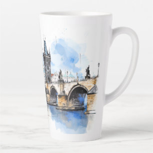 Tasse Latte Vieux Prague, aquarelle du pont Charles