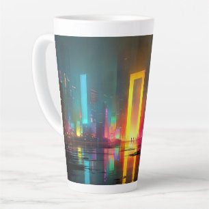 Tasse Latte Ville futuriste avec portail néon radieux