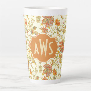 Tasse Latte Vintage automne Floral Feuille Orange Monogramme