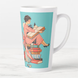 Tasse Latte Vintage Book Lover Reading Illustration