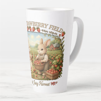 Tasse Latte Vintage Bunny Strawberry Field Cottagecore Illustr