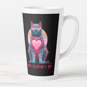 Tasse Latte Vintage Chat Néon Saint-Valentin