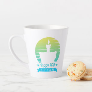 Tasse Latte Vintage Colorful Joyeux 70e anniversaire gâteau