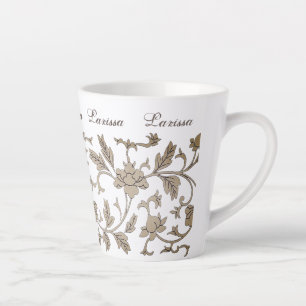Tasse Latte Vintage Gold Chinoiserie Floral Custom Name
