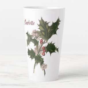 Tasse Latte Vintage Noël, Green Holly Plante avec baies