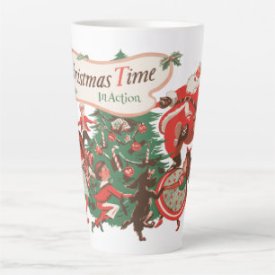 Tasse Latte Vintage Noël Père Noël et enfants dansants