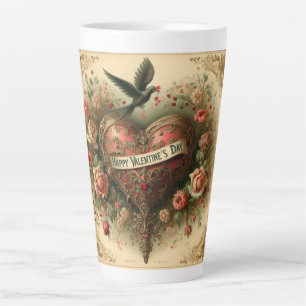 Tasse Latte Vintage/rétro/Victorian Valentine's day heart