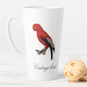 Tasse Latte Vintage Rouge rouge brillant Oiseau et feuillage c
