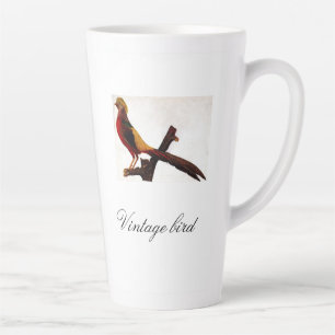 Tasse Latte Vintage Rouge rouge brillant Oiseau et feuillage c