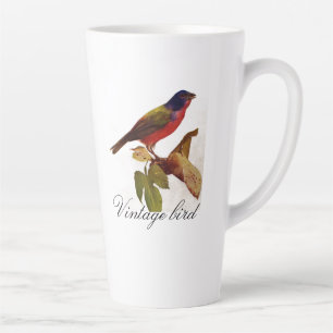 Tasse Latte Vintage Rouge rouge brillant Oiseau et feuillage c