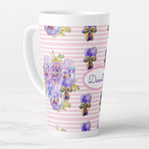 Tasse Latte Viole Vintage de fleurs sanseuse Latte de bande ro