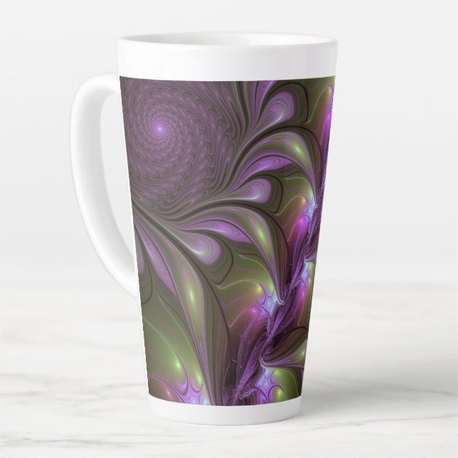 Tasse Latte Violet Abstrait violet violet kaki fractal (Angle gauche)