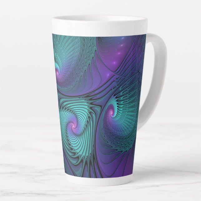 Tasse Latte Violet Rencontre Turquoise Moderne Art Fractal Abs (Angle droit)