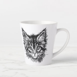Tasse Latte Visage de Kitten noir et blanc