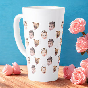 Tasse Latte Visage personnalisé, cadeau familial unique 3 phot