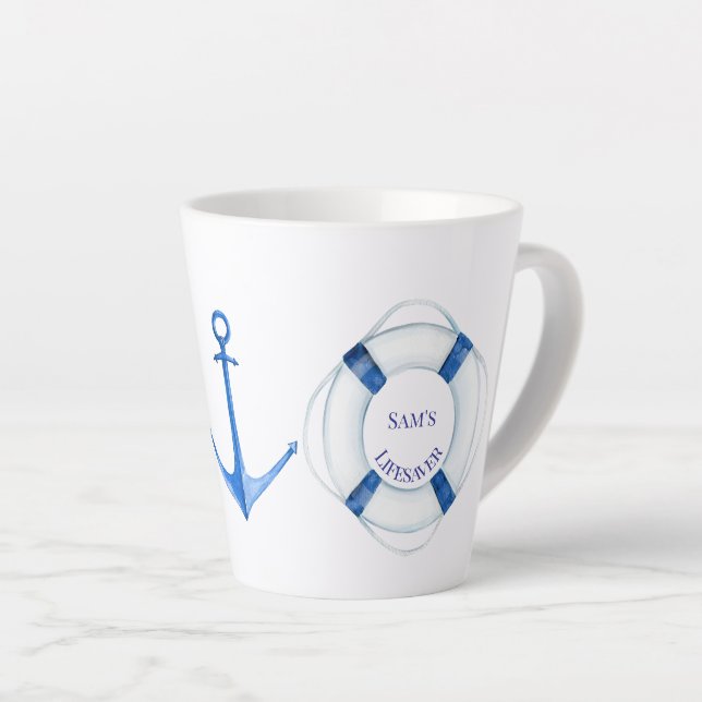 Tasse Latte Voilier Away Life Ring et Ancre Lifesaver (Angle droit)