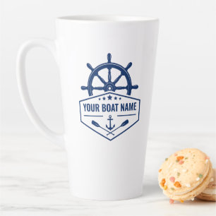 Tasse Latte Votre nom de bateau avec Ancre Oars Helm 2 Side La