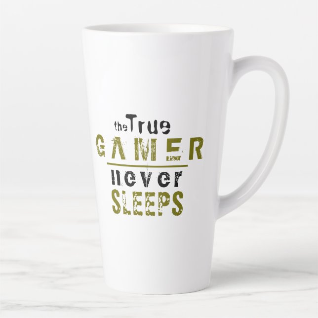 Tasse Latte Vrai Gamer ne dort jamais Typographie Gamer (Droite)
