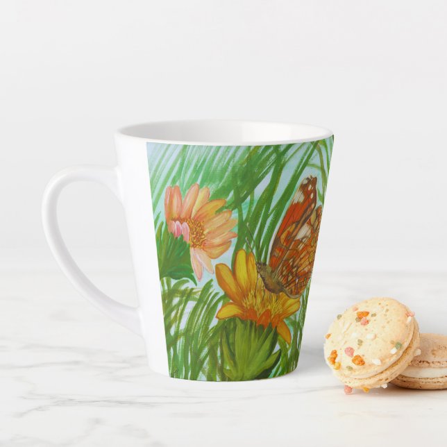 Tasse Latte Watercolor Butterfly flower garden (En situation)