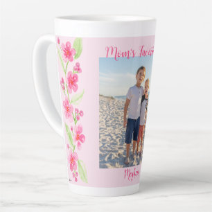 Tasse Latte Watercolor Cherry Blossom MOM Photo PERSONNALISER