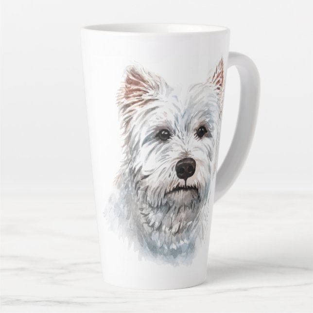 Tasse Latte Watercolor West Highland White Terrier (Angle droit)