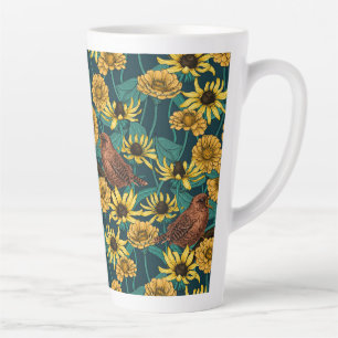 Tasse Latte Wens et fleurs sur bleu foncé