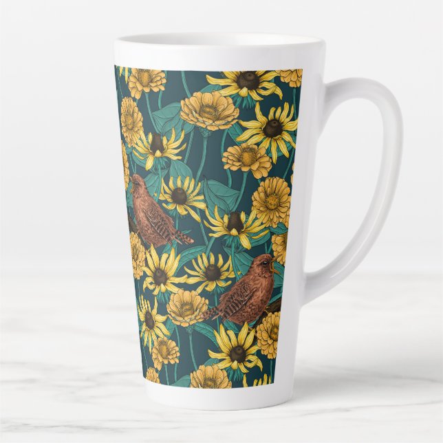 Tasse Latte Wens et fleurs sur bleu foncé (Droite)