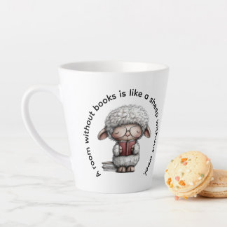 Tasse Latte Whimsical Cute Sheep Reading a Book