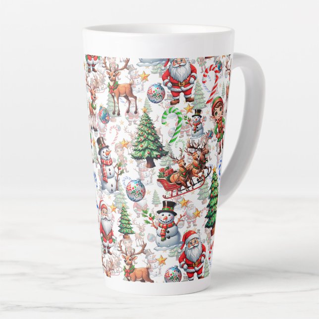 Tasse Latte White Background Christmas Decorative Pattern (Créateur téléchargé)