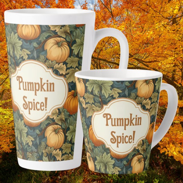 Tasse Latte William Morris Citrouille d'automne épice personna (Latte mugs 2 sizes)