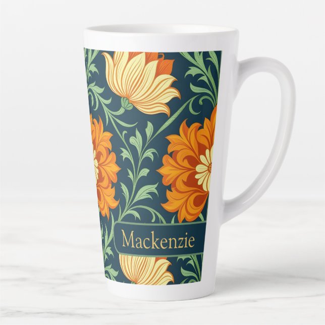 Tasse Latte William Morris Inspired Pattern Orange Flower (Droite)