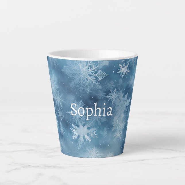 Tasse Latte Winter Blue White Snowflakes Christmas (Devant)