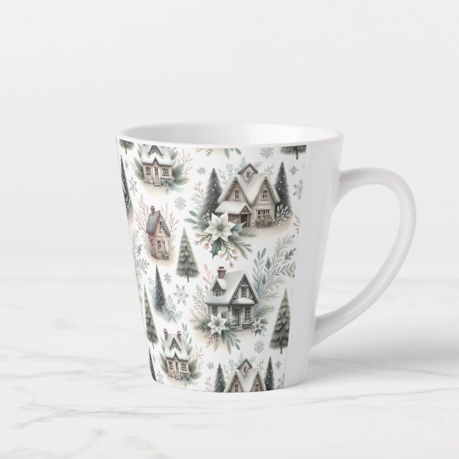 Tasse Latte Winter Cottage Snowfall Pattern (Droite)