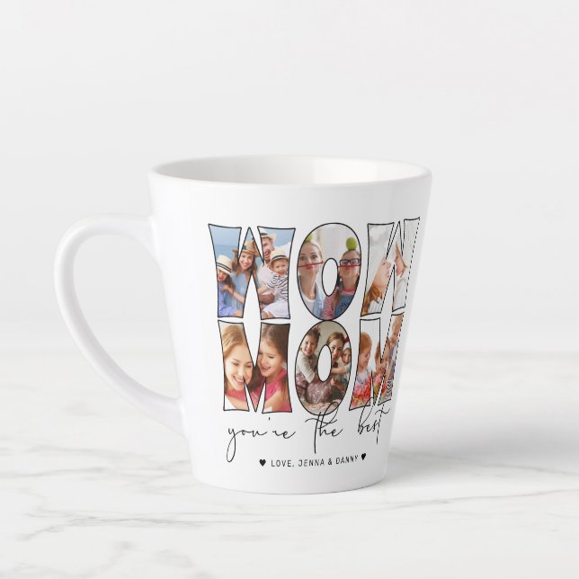 Tasse Latte Wow Mom Citation Modern White 6 Photo Collage (Gauche)