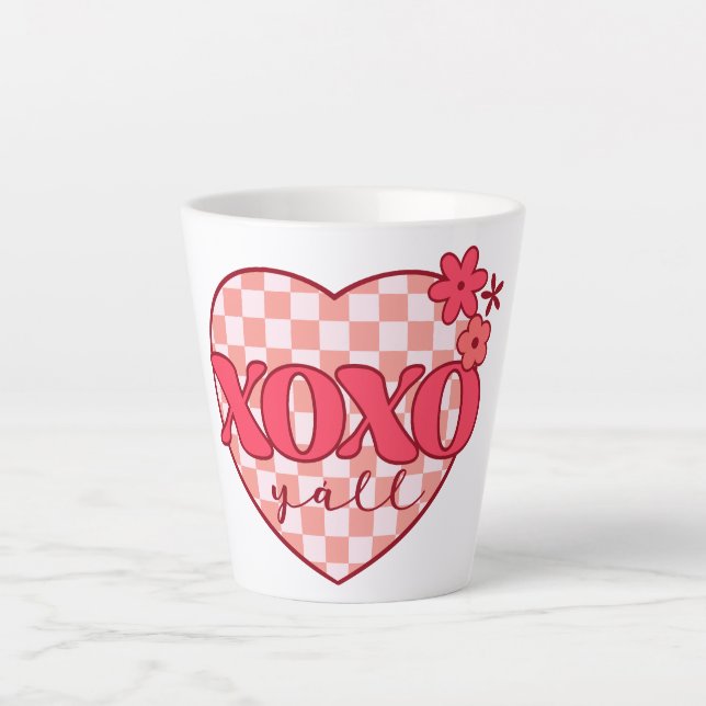 Tasse Latte XOXO | Coeur rose mignon et amoureux (Devant)