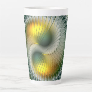 Tasse Latte Yin Yang Vert Jaune Abstrait Fractal Coloré