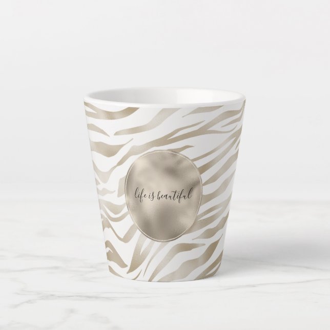 Tasse Latte Zen Cream White Cocoa Brown Zebra Imprimer (Devant)