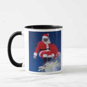 Tasse Le père noël sur sauter de skis outre d'une