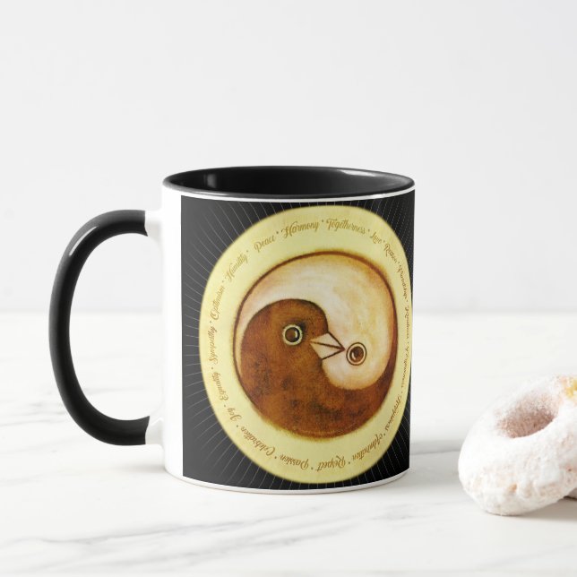 Tasse Les colombes de paix de Yin Yang (Avec donut)