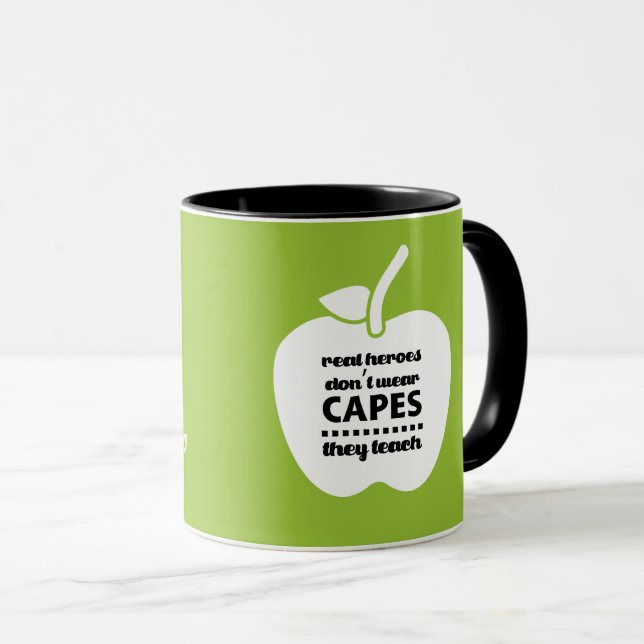Tasse Les enseignants sont de vrais héros. Nom personnal (Devant droit)