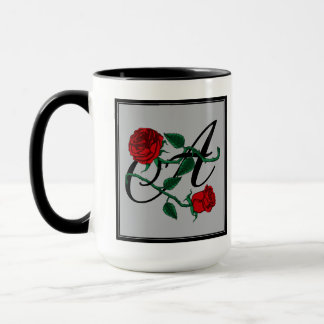 Tasse Lettre Initiale A avec Roses Rouges Café