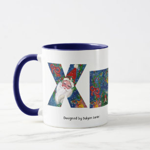 TASSE LETTRE X DE NOËL / MONOGRAMME DE RIBON ROUGE PÈRE 