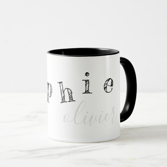 Tasse lettres de votre nom cool noir/blanc (Devant droit)