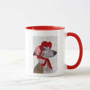 Tasse Lévrier avec le casquette laineux rouge 2