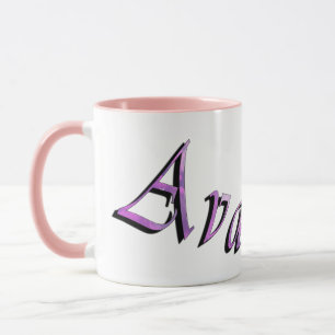 Tasse Logo du nom d'Ava violet rose,